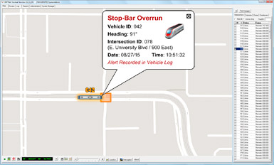 EMTRAC Central Monitor Displaying Stop-Bar Overrun Alert